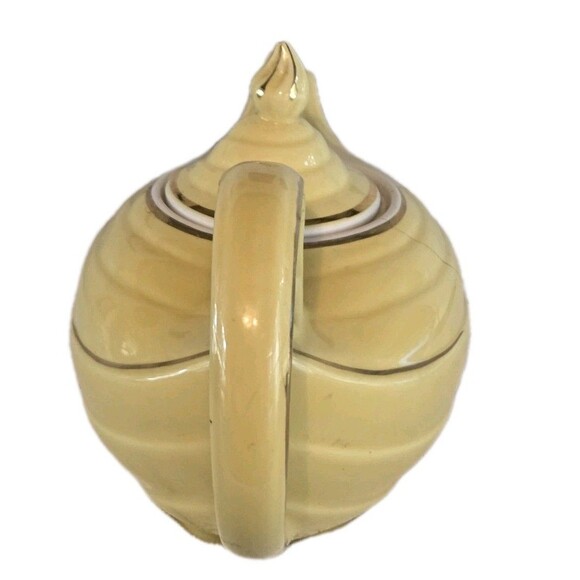 1940s Vintage Hall Genie Style China Yellow Teapot Some Cracks - Picture 3 of 10